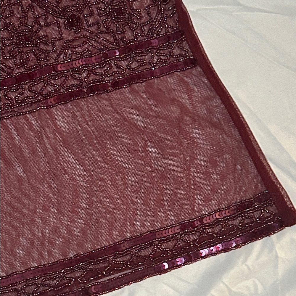 Passport  Vintage 90s Burgundy Beaded and Sequined Embellished Sheer Tank Top - Picture 12 of 14